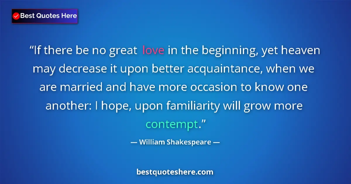 Quote by William Shakespeare: If there be no great love in the beginning, yet he