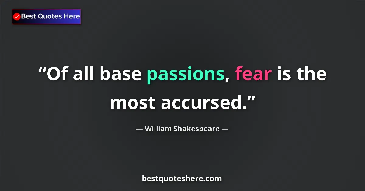 Quote by William Shakespeare: Of all base passions, fear is the most accursed.