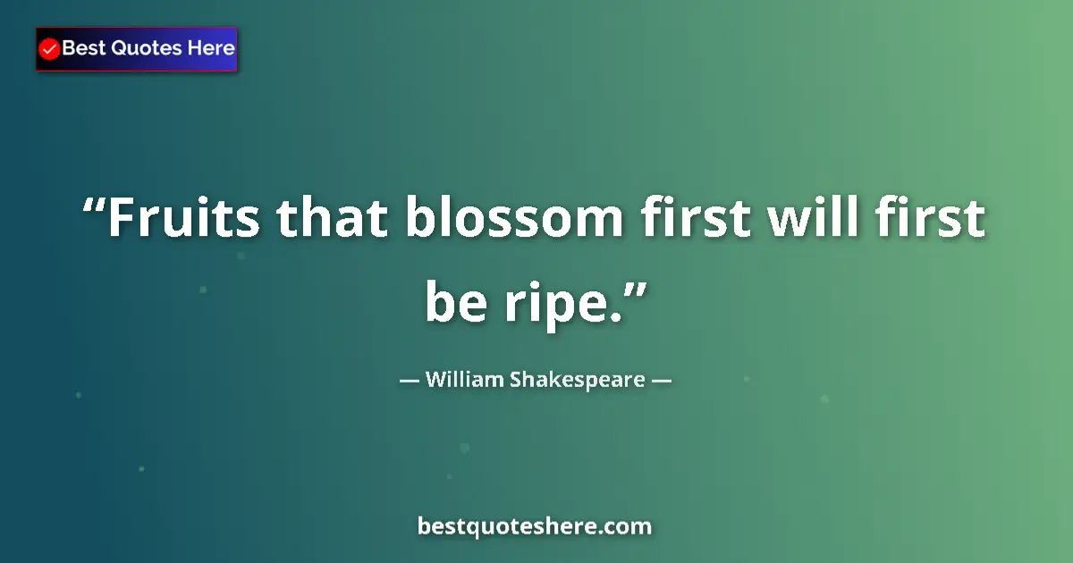 Quote by William Shakespeare: Fruits that blossom first will first be ripe....