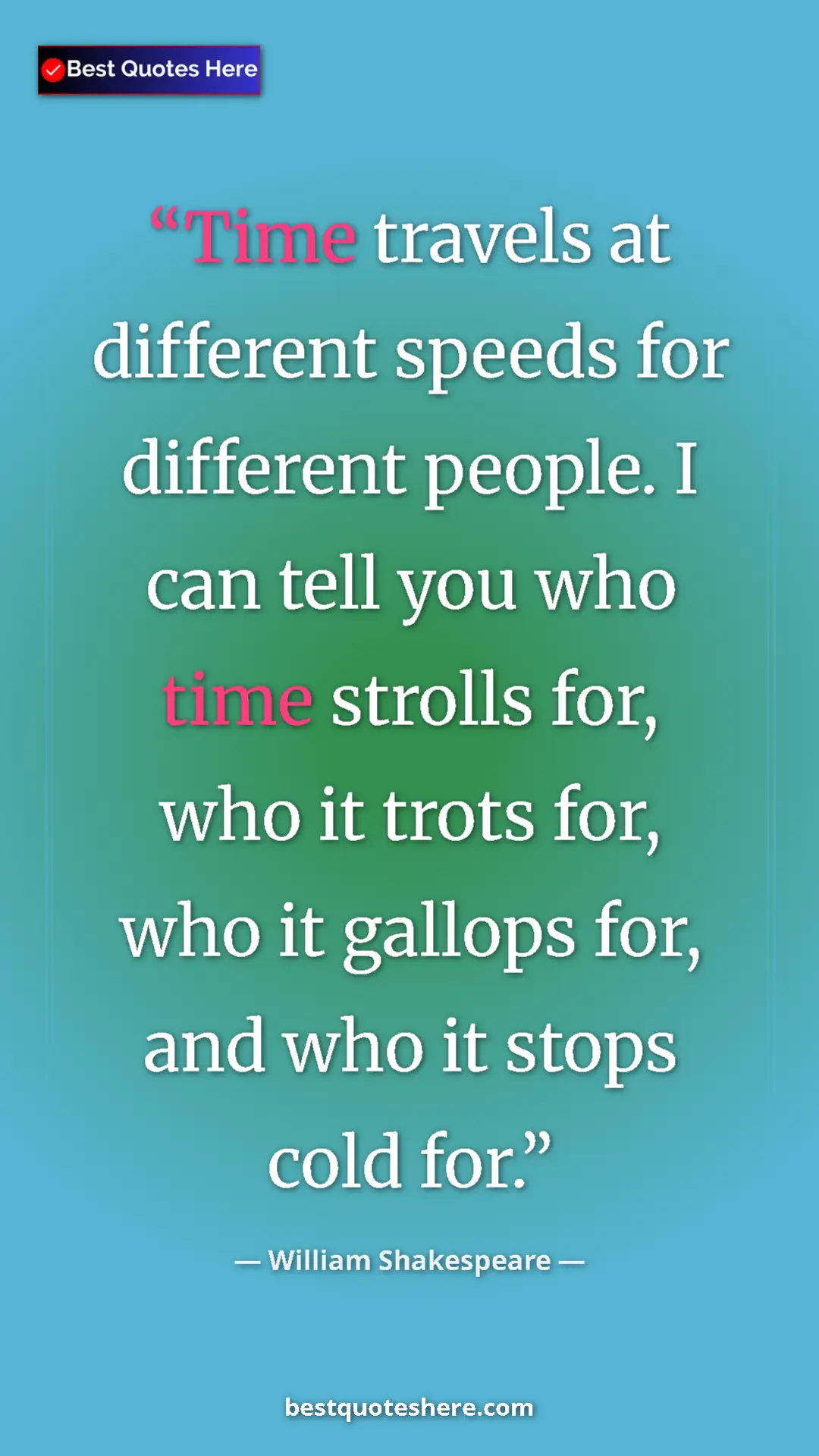 Pinterest quote poster by William Shakespeare: "Time travels at different speeds for different people. I..."