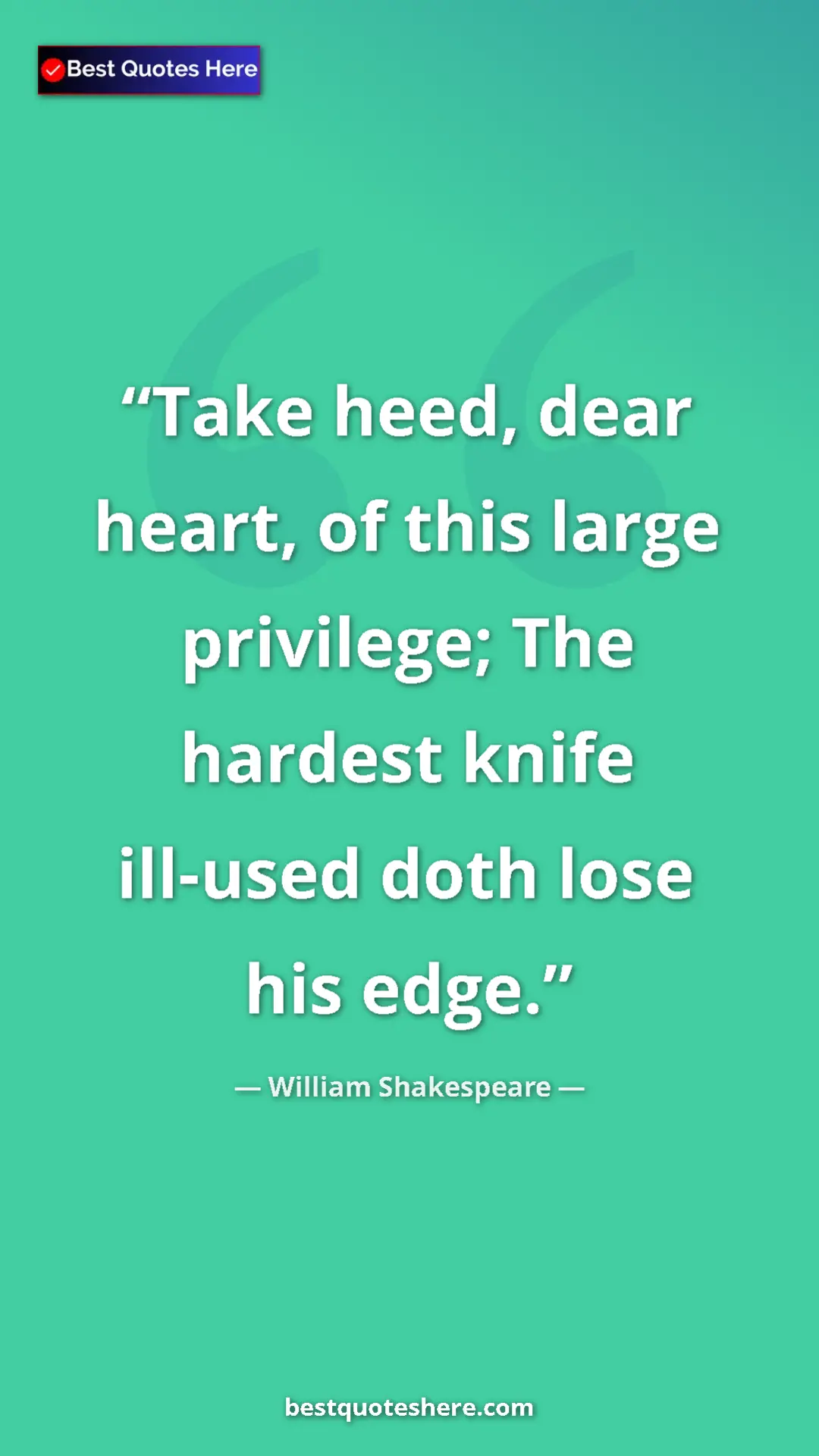 Pinterest quote poster by William Shakespeare: "Take heed, dear heart, of this large privilege; The hardest..."