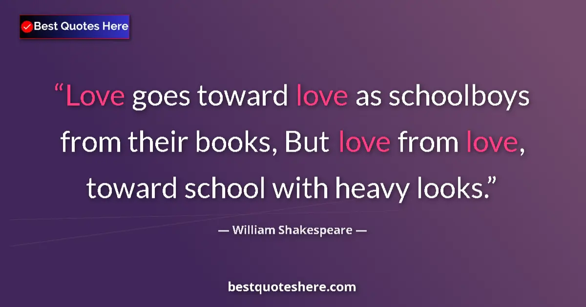 Quote by William Shakespeare: Love goes toward love as schoolboys from their books, But love from love, toward school with heavy l...