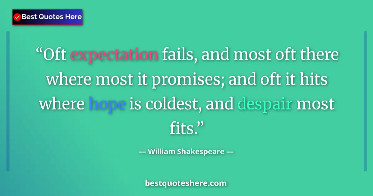 Quote by William Shakespeare: Oft expectation fails, and most oft there where most it promises; and oft it hits where hope is cold...