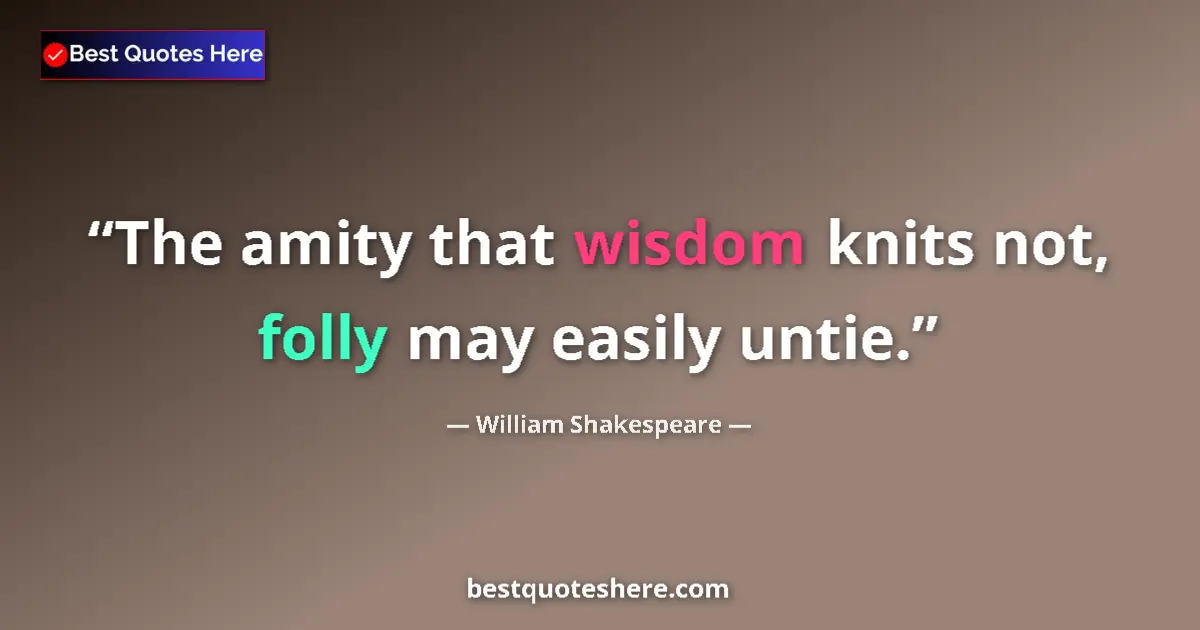 Quote by William Shakespeare: The amity that wisdom knits not, folly may easily