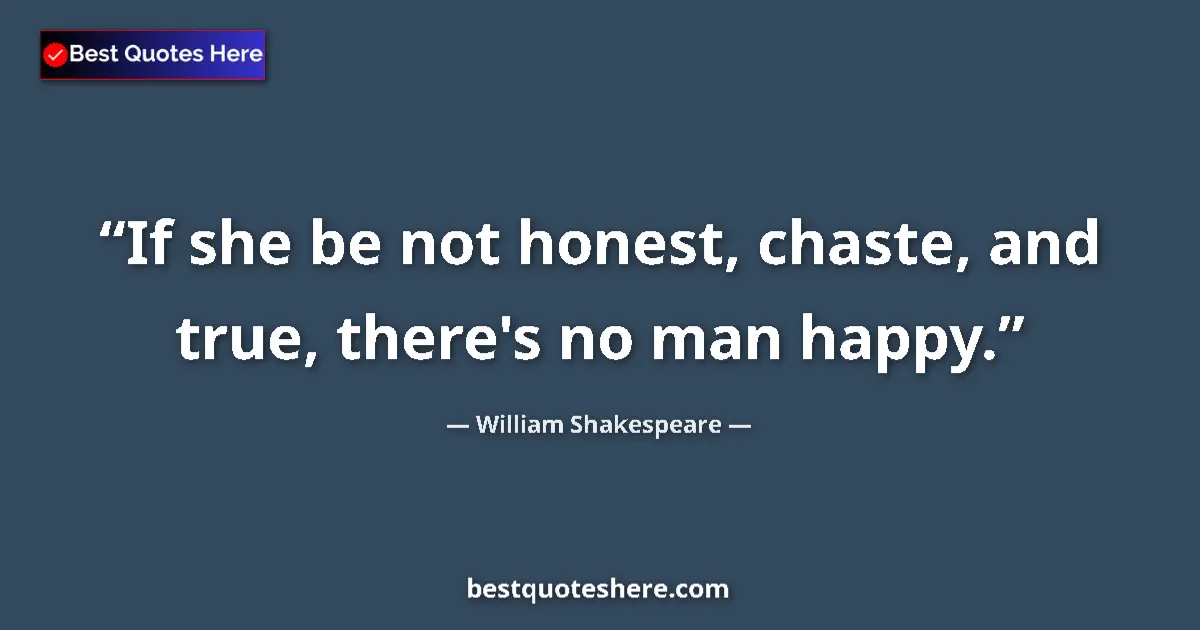 Quote by William Shakespeare: If she be not honest, chaste, and true, there's no
