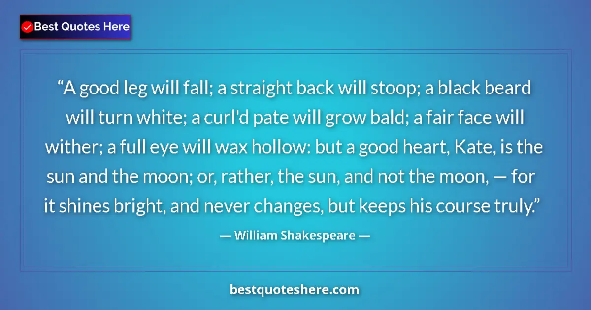 Quote by William Shakespeare: A good leg will fall; a straight back will stoop; a black beard will turn white; a curl'd pate will ...
