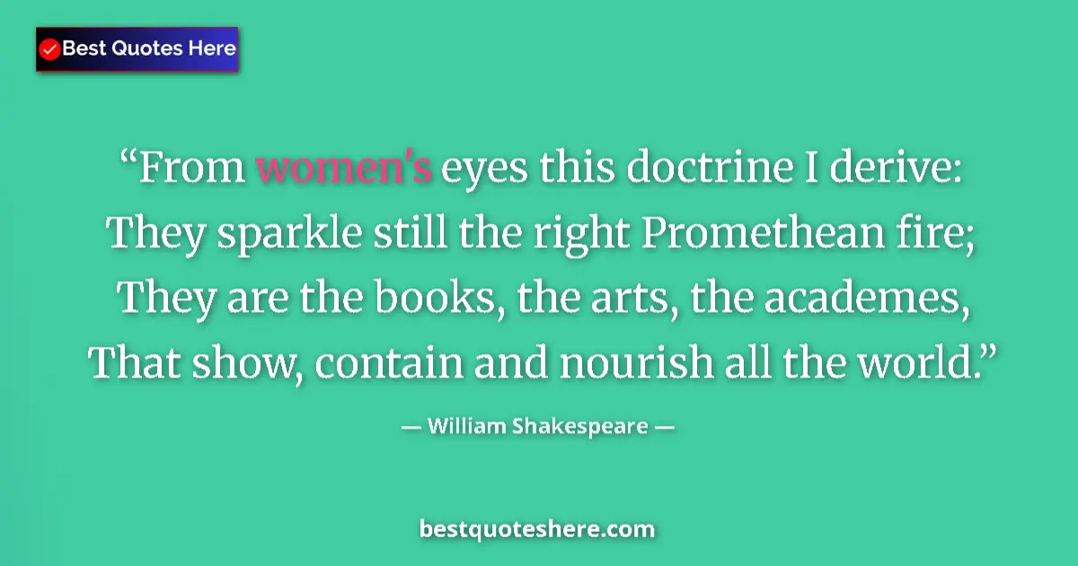 Quote by William Shakespeare: From women's eyes this doctrine I derive: They spa