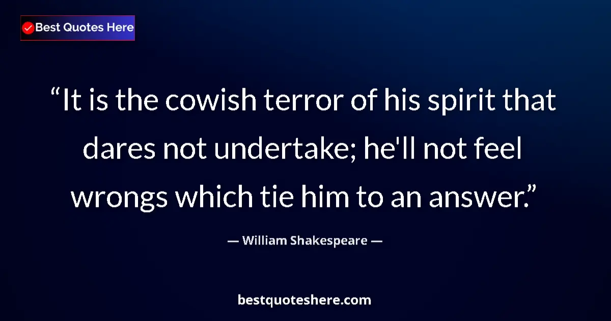 Quote by William Shakespeare: It is the cowish terror of his spirit that dares not undertake; he'll not feel wrongs which tie him ...
