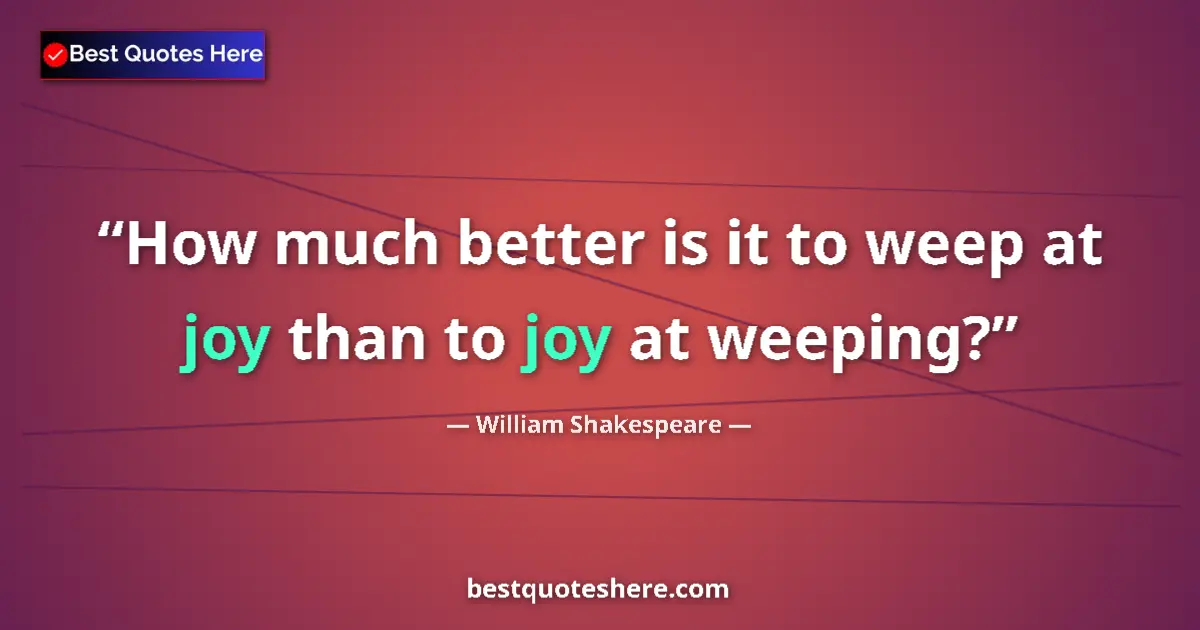 Quote by William Shakespeare: How much better is it to weep at joy than to joy at weeping?...