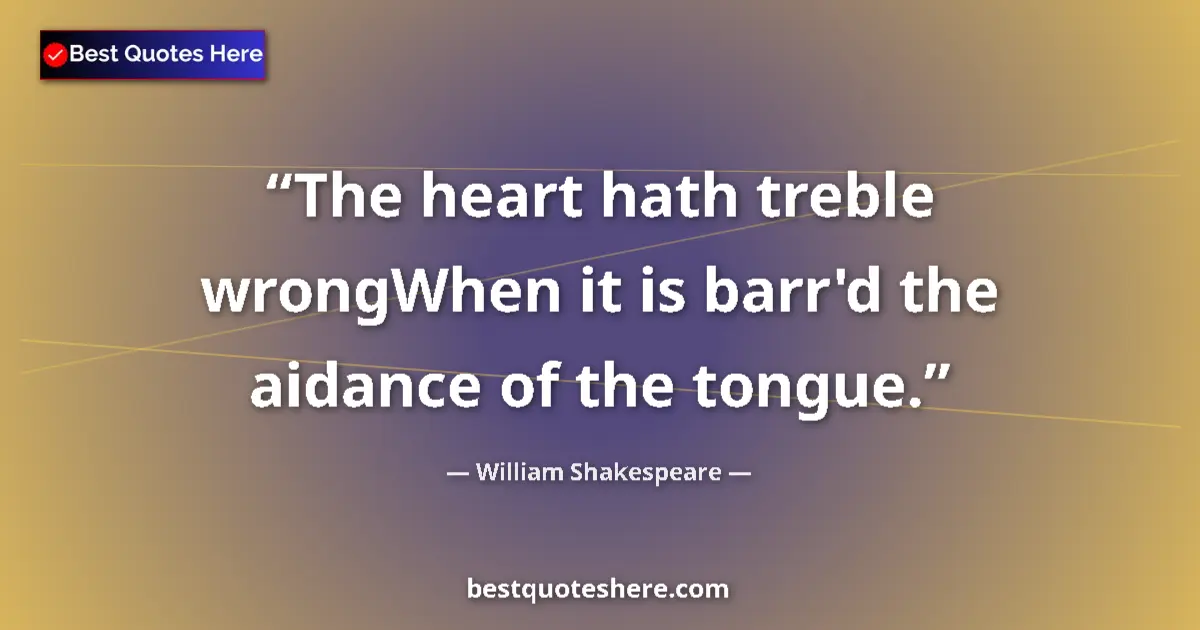 Quote by William Shakespeare: The heart hath treble wrongWhen it is barr'd the a