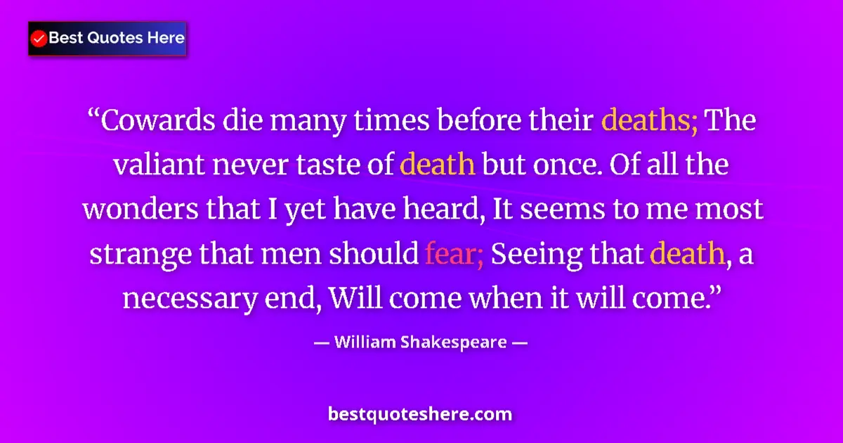 Image for the quote by William Shakespeare: Cowards die many times before their deaths; The valiant never taste of death but once. Of all the wo...