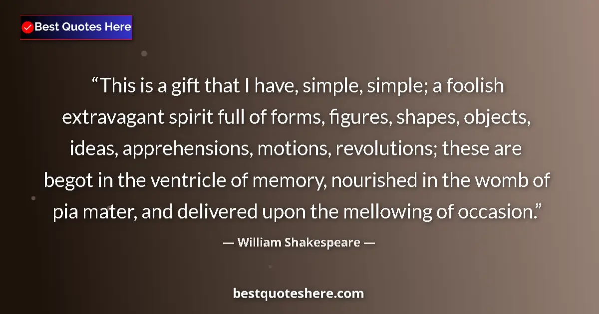 Quote by William Shakespeare: This is a gift that I have, simple, simple; a fool