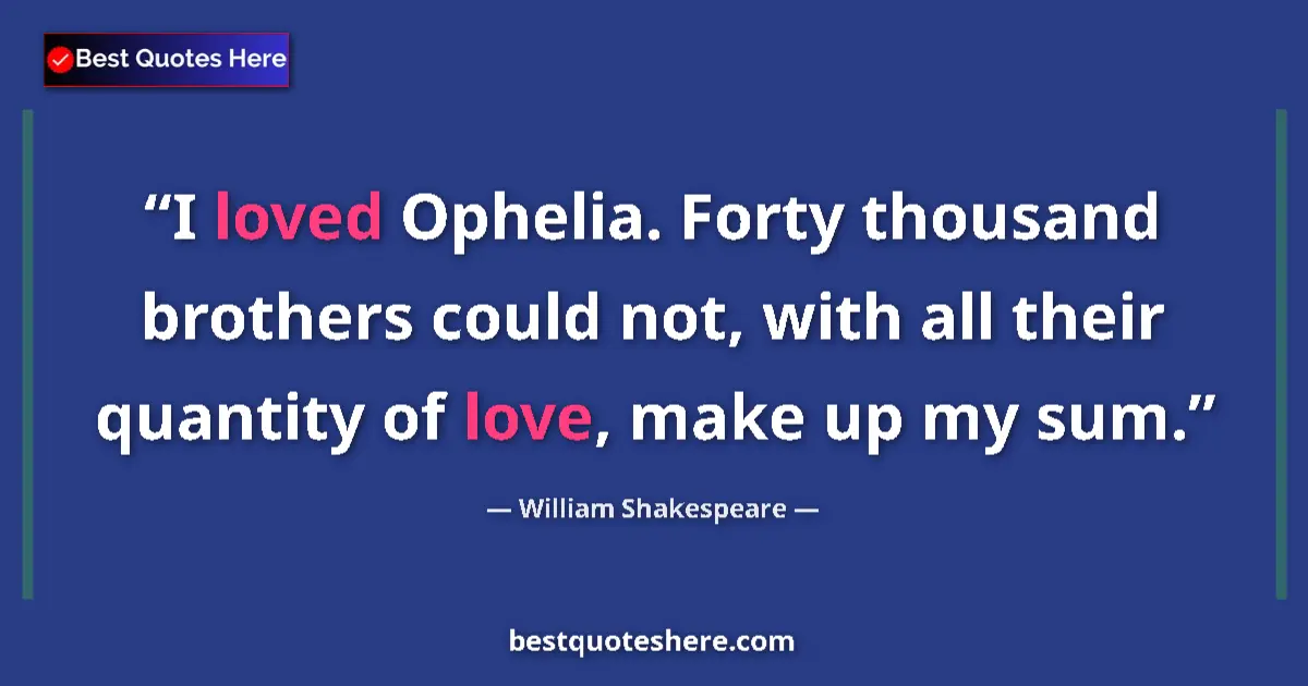 Quote by William Shakespeare: I loved Ophelia. Forty thousand brothers could not, with all their quantity of love, make up my sum....