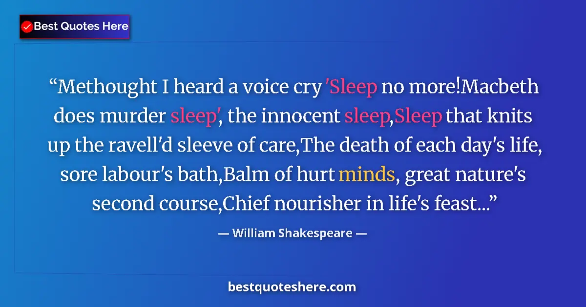 Quote by William Shakespeare: Methought I heard a voice cry 'Sleep no more!Macbeth does murder sleep', the innocent sleep,Sleep th...