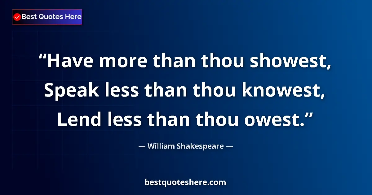 Quote by William Shakespeare: Have more than thou showest, Speak less than thou