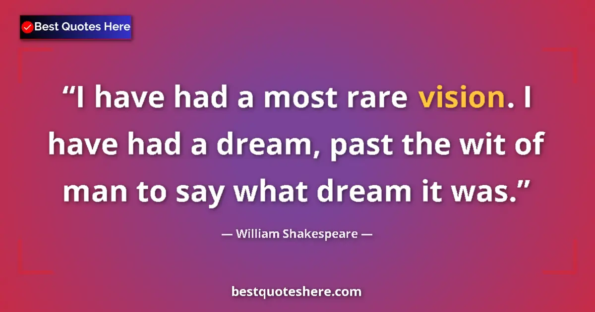 Quote by William Shakespeare: I have had a most rare vision. I have had a dream,