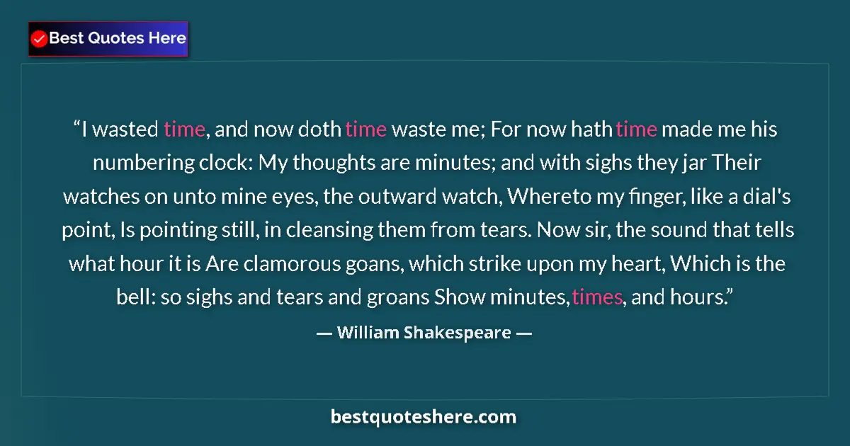 Quote by William Shakespeare: I wasted time, and now doth time waste me; For now