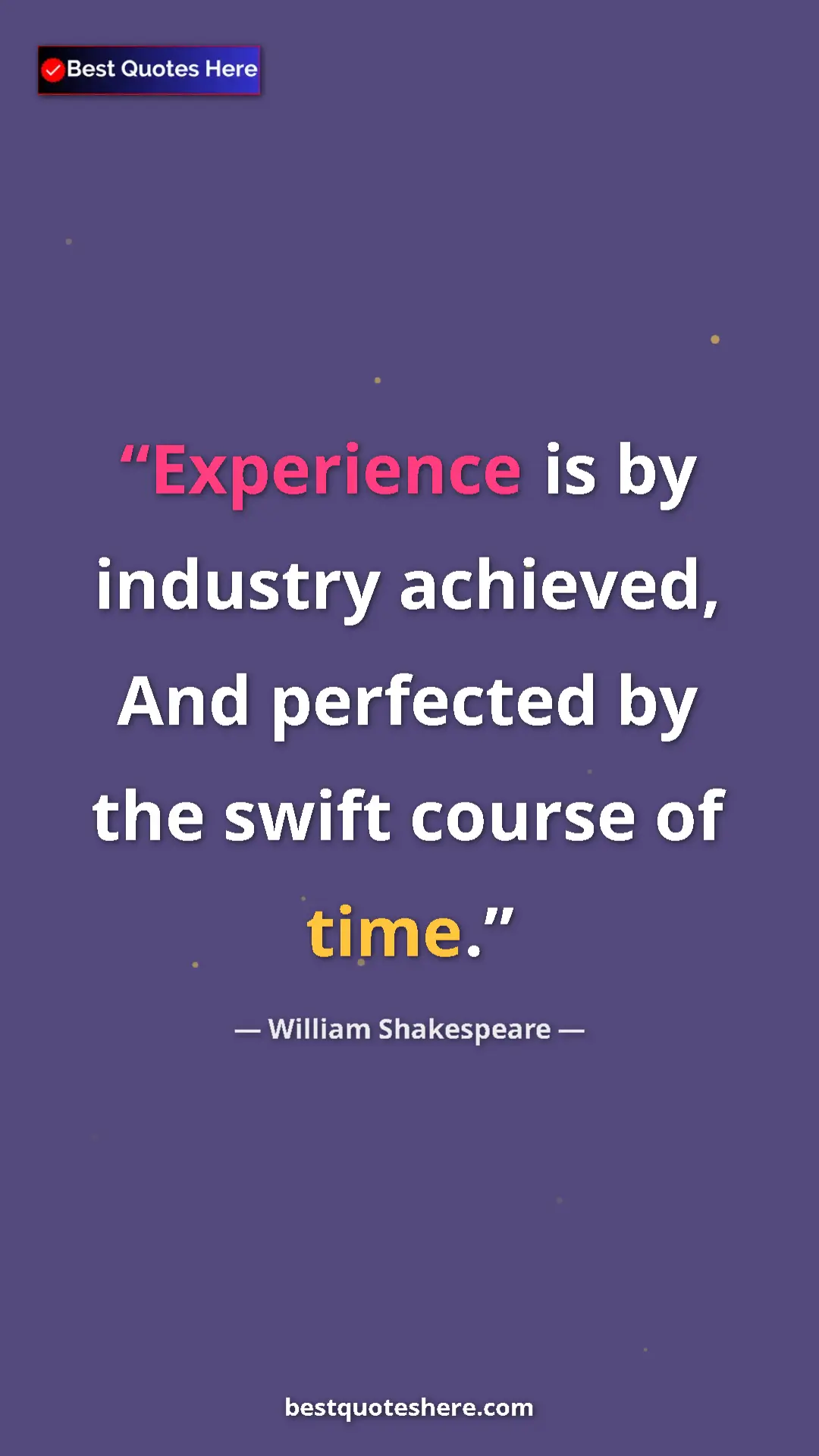 Pinterest quote poster by William Shakespeare: "Experience is by industry achieved, And perfected by the..."