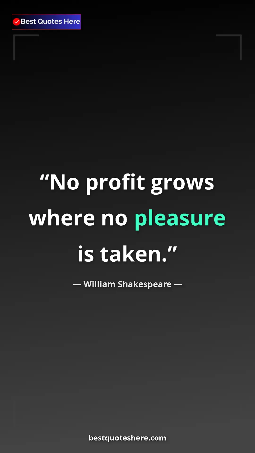 Pinterest quote poster by William Shakespeare: "No profit grows where no pleasure is taken."