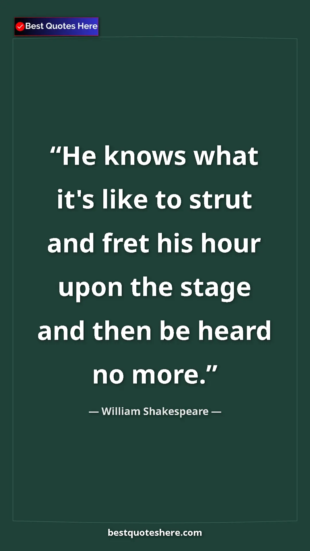 Pinterest quote poster by William Shakespeare: "He knows what it's like to strut and fret his hour upon the..."