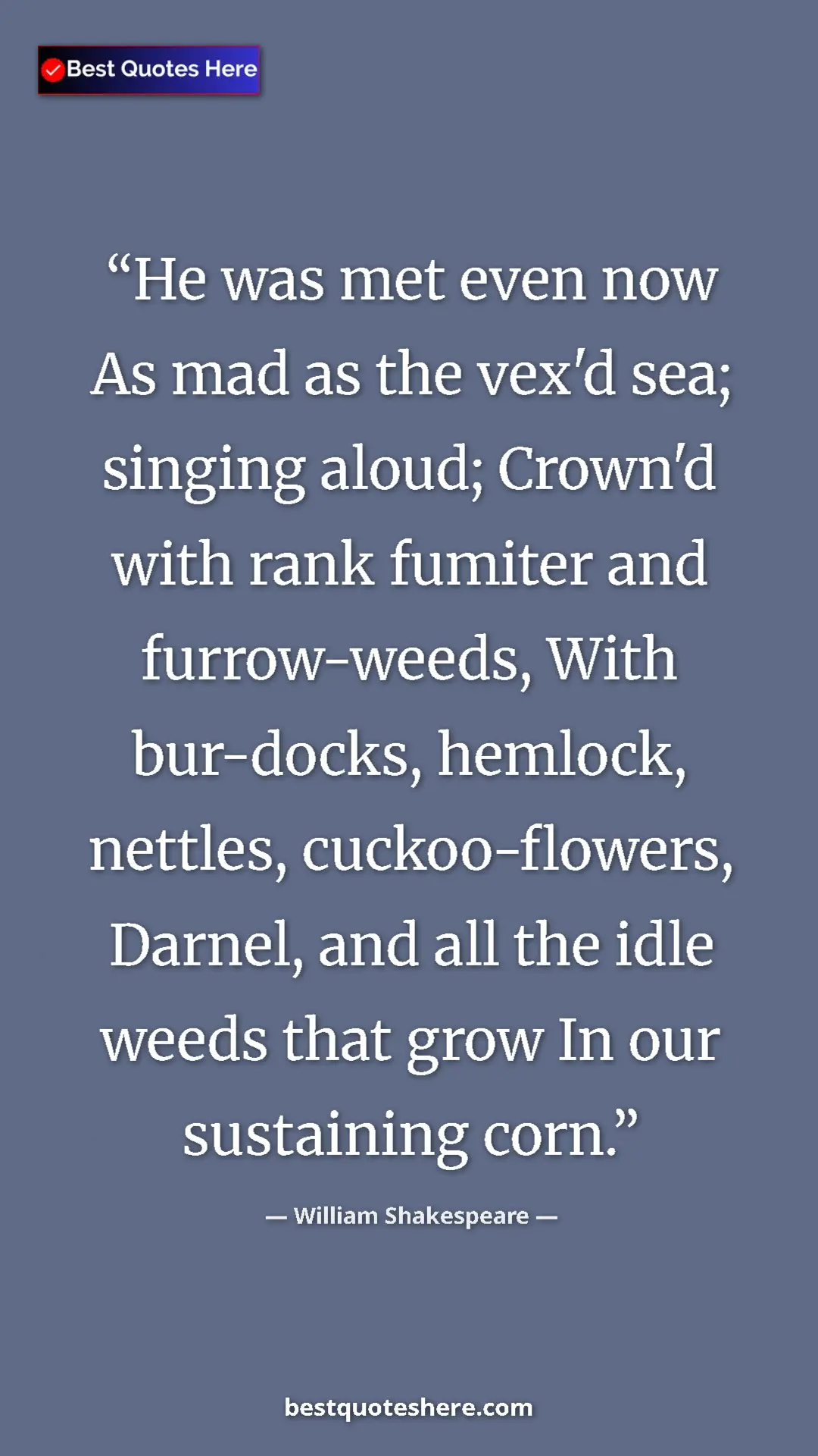 Pinterest quote poster by William Shakespeare: "He was met even now As mad as the vex'd sea; singing aloud;..."