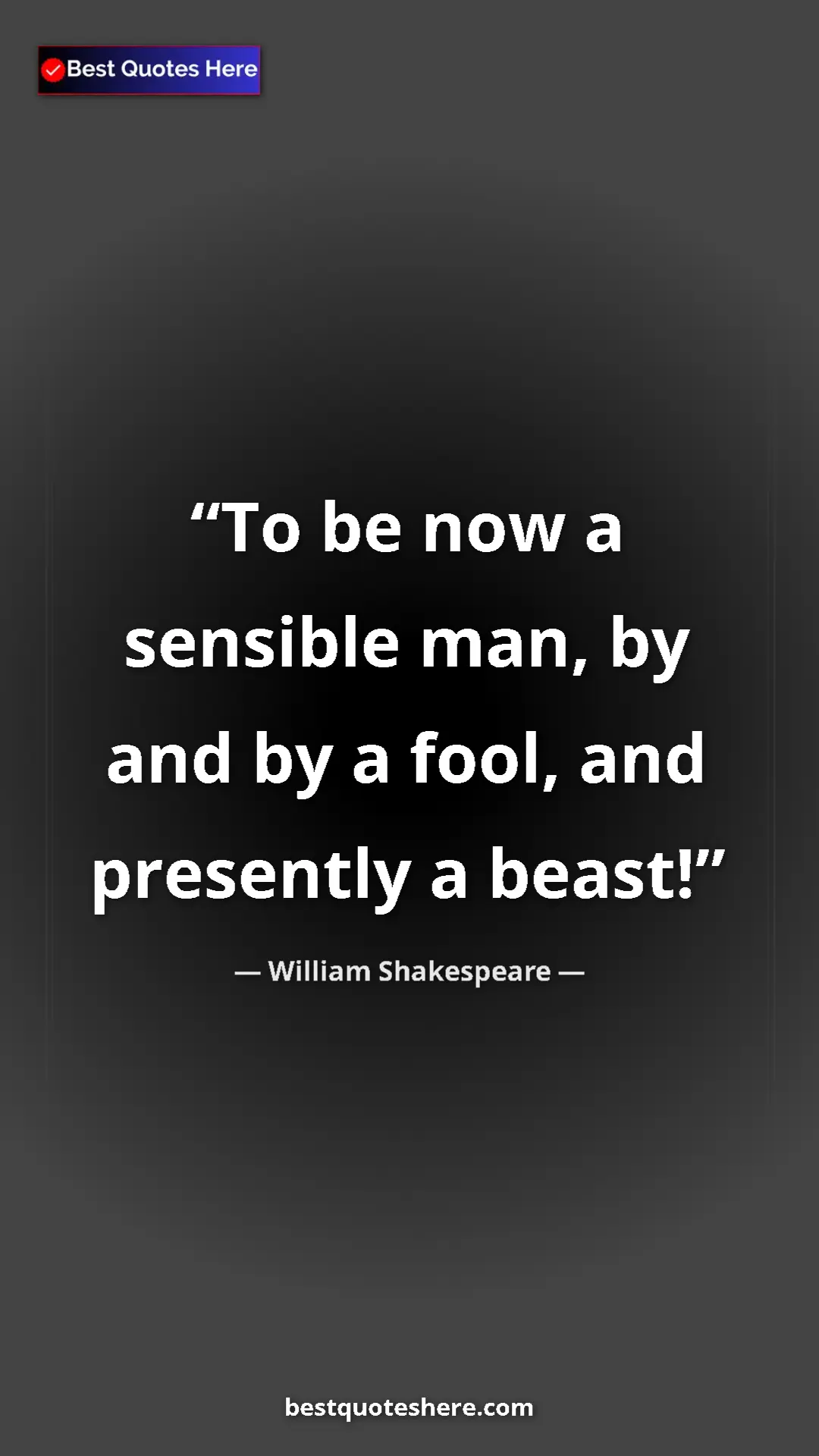 Pinterest quote poster by William Shakespeare: "To be now a sensible man, by and by a fool, and presently a..."