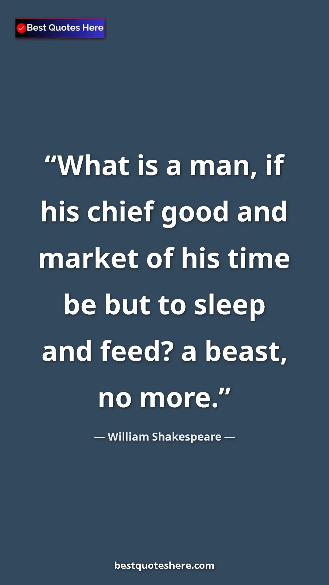 Pinterest quote poster by William Shakespeare: "What is a man, if his chief good and market of his time be..."