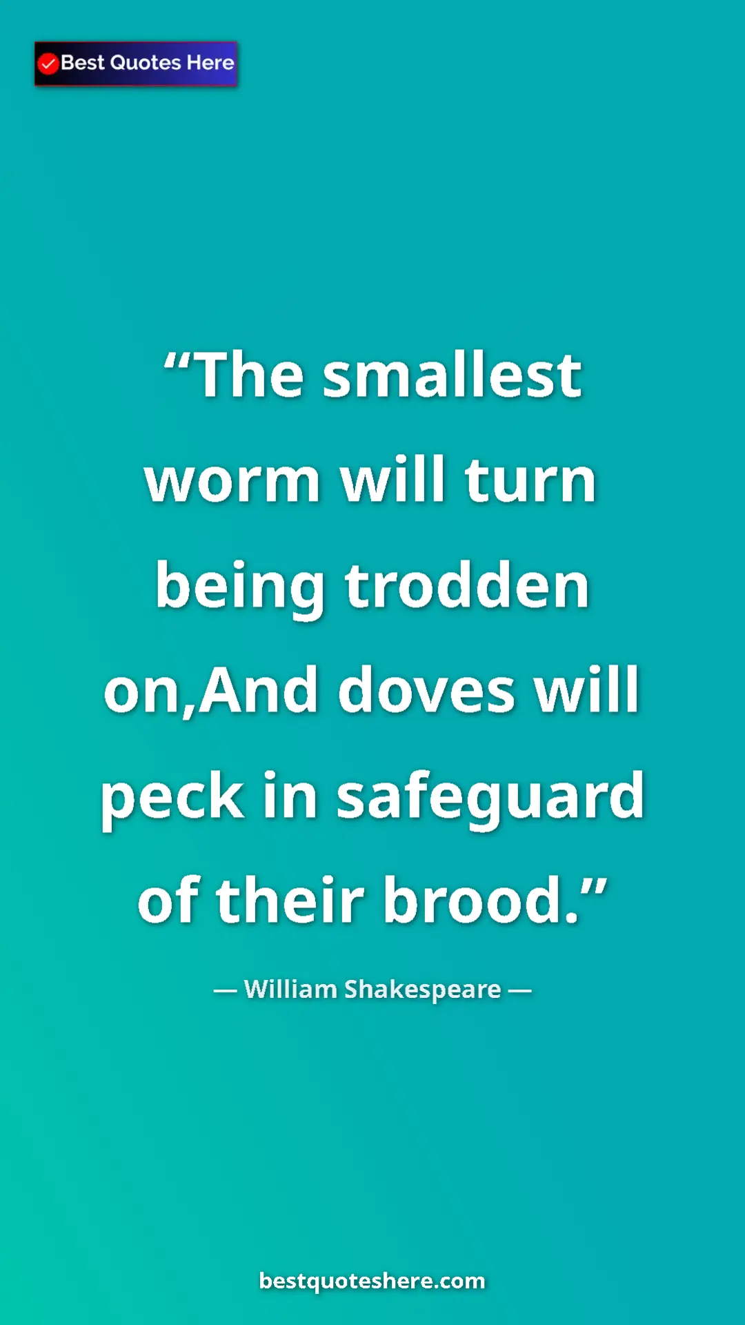 Pinterest quote poster by William Shakespeare: "The smallest worm will turn being trodden on,And doves will..."