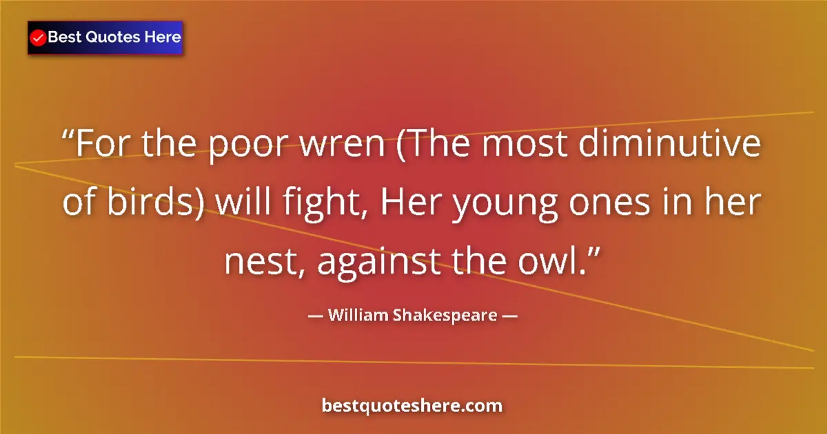 Quote by William Shakespeare: For the poor wren (The most diminutive of birds) will fight, Her young ones in her nest, against the...