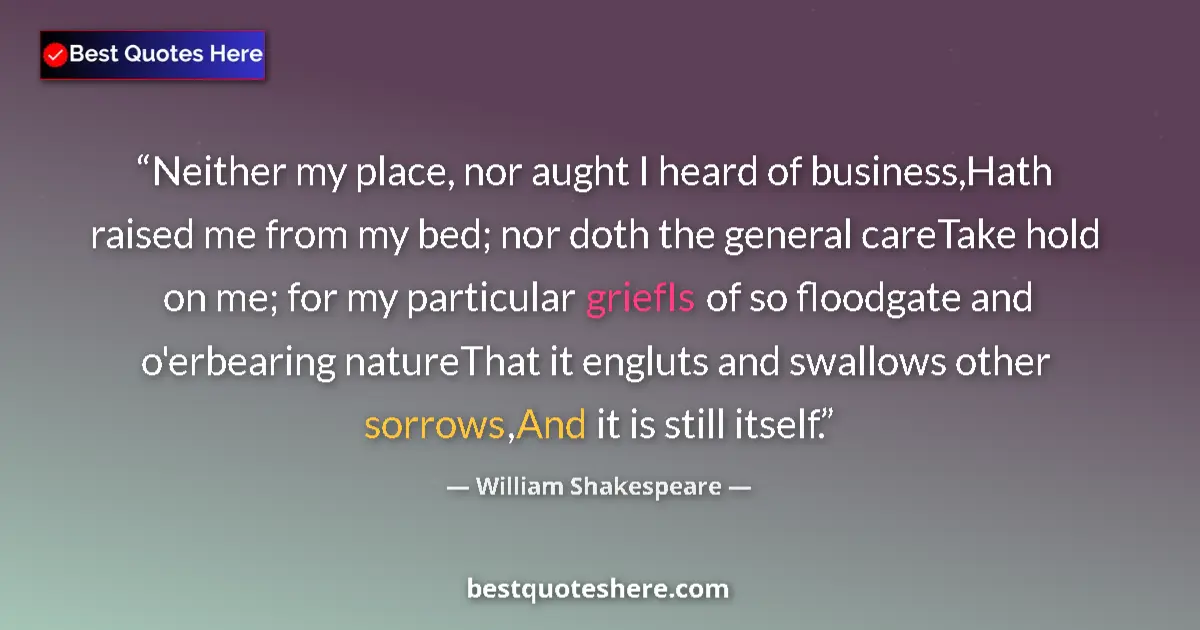 Quote by William Shakespeare: Neither my place, nor aught I heard of business,Hath raised me from my bed; nor doth the general car...