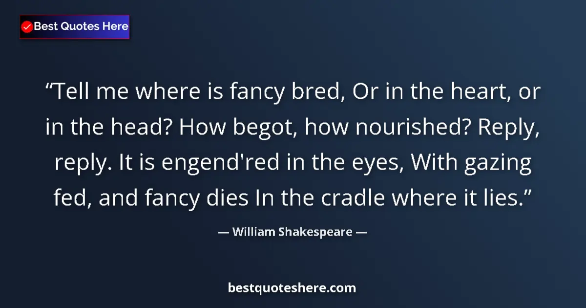 Quote by William Shakespeare: Tell me where is fancy bred, Or in the heart, or in the head? How begot, how nourished? Reply, reply...