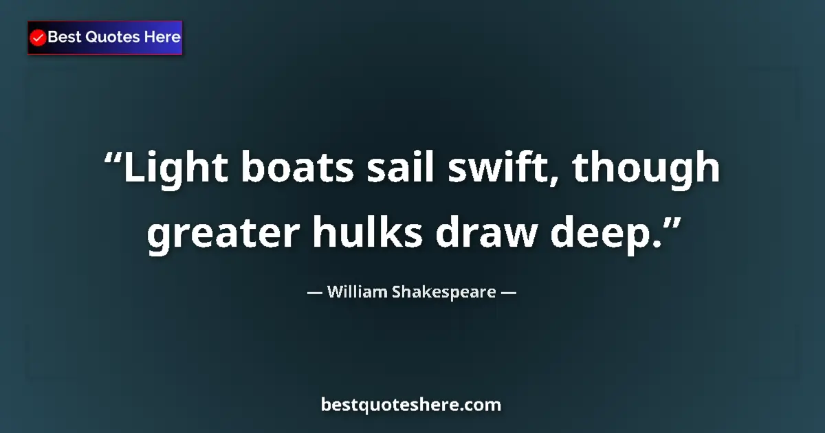 Quote by William Shakespeare: Light boats sail swift, though greater hulks draw deep....
