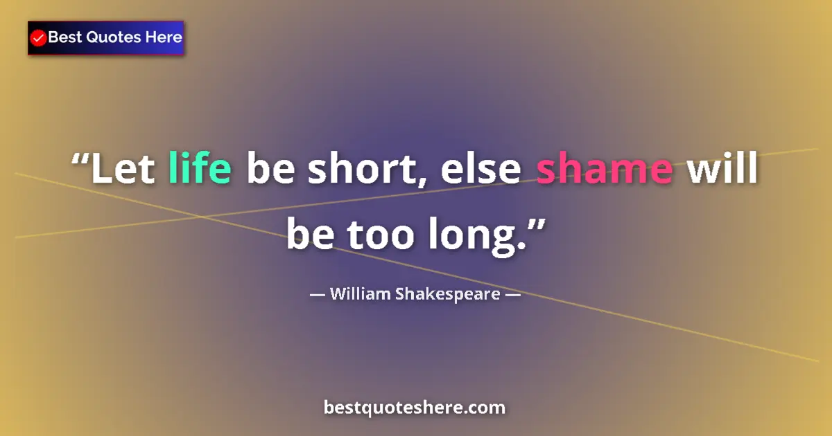Quote by William Shakespeare: Let life be short, else shame will be too long....