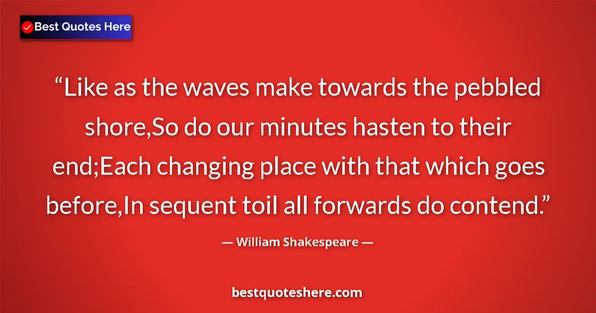 Quote by William Shakespeare: Like as the waves make towards the pebbled shore,So do our minutes hasten to their end;Each changing...