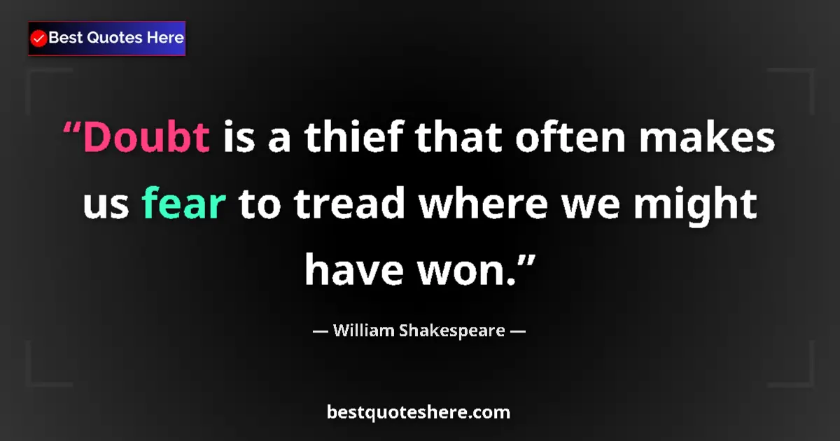 Image for the quote by William Shakespeare: Doubt is a thief that often makes us fear to tread where we might have won....