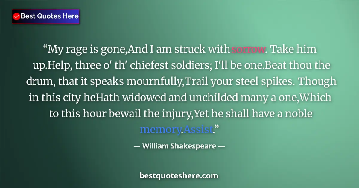 Quote by William Shakespeare: My rage is gone,And I am struck with sorrow. Take