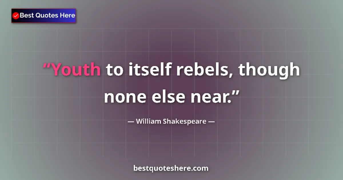Quote by William Shakespeare: Youth to itself rebels, though none else near....