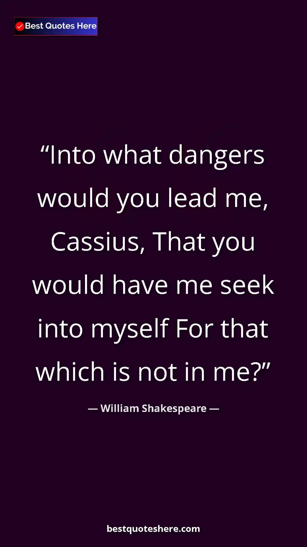 Pinterest quote poster by William Shakespeare: "Into what dangers would you lead me, Cassius, That you..."