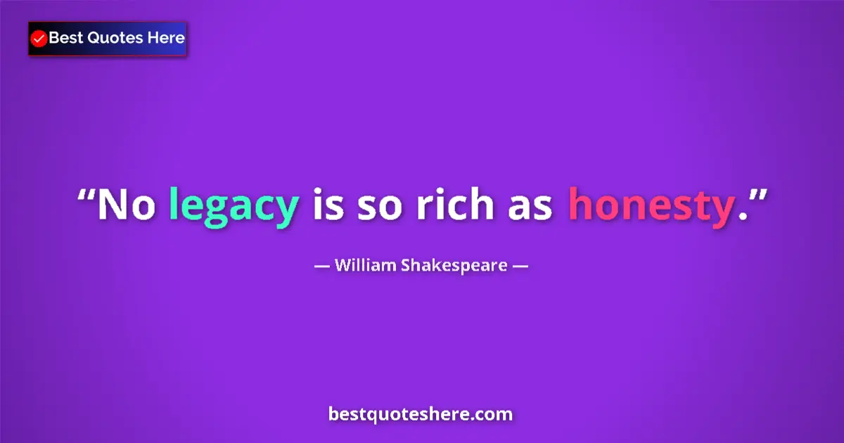 Quote by William Shakespeare: No legacy is so rich as honesty....