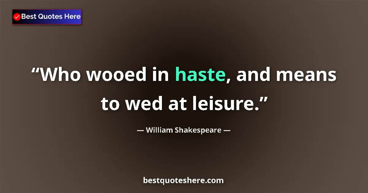 Quote by William Shakespeare: Who wooed in haste, and means to wed at leisure....