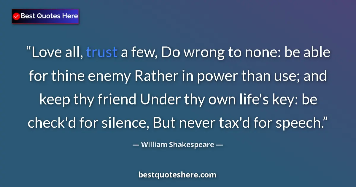 Quote by William Shakespeare: Love all, trust a few, Do wrong to none: be able f