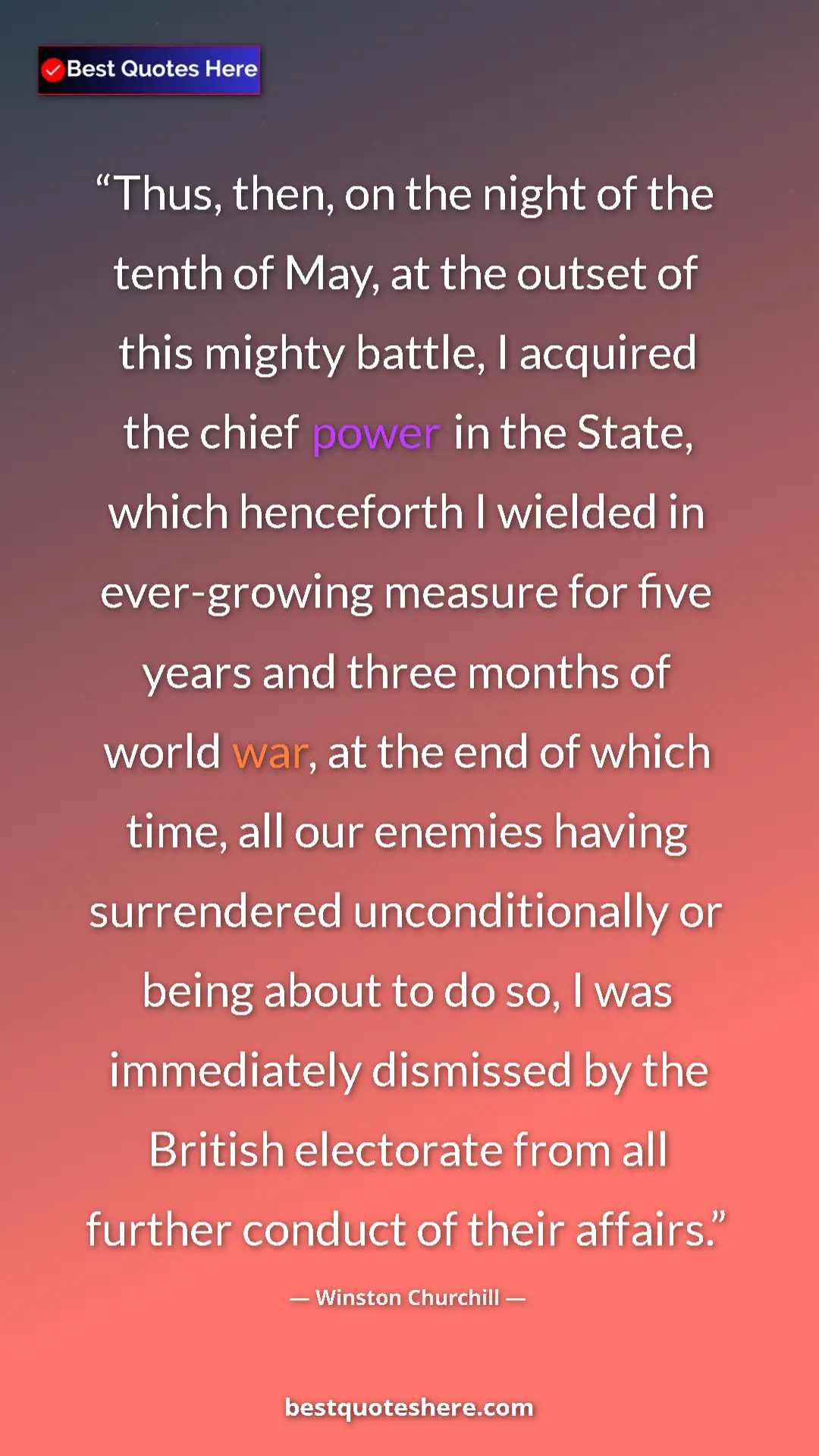 Winston Churchill Quote Card: "Thus, then, on the night of the tenth of May, at the outset..." Pinterest quote poster by Winston Churchill: "Thus, then, on the night of the tenth of May, at the outset..."
