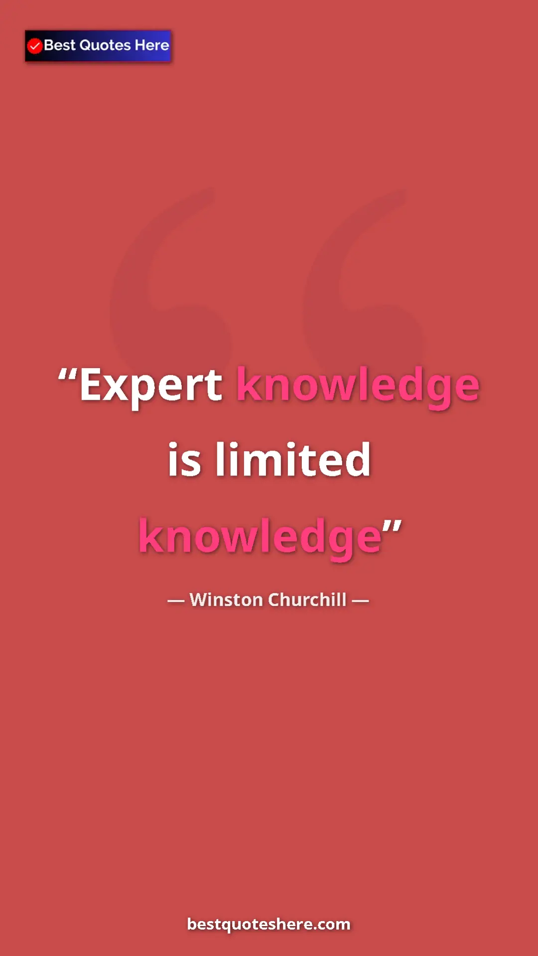 Winston Churchill Quote Card: "Expert knowledge is limited knowledge" Pinterest quote poster by Winston Churchill: "Expert knowledge is limited knowledge"