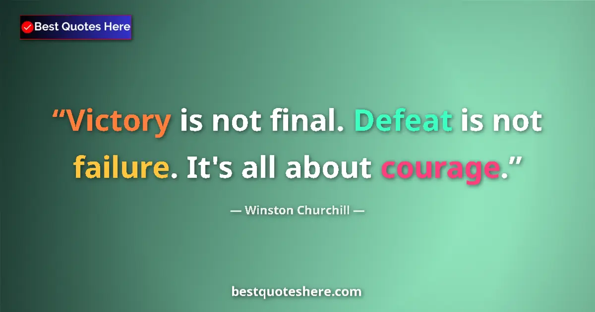 Quote by Winston Churchill: Victory is not final. Defeat is not failure. It's all about courage....