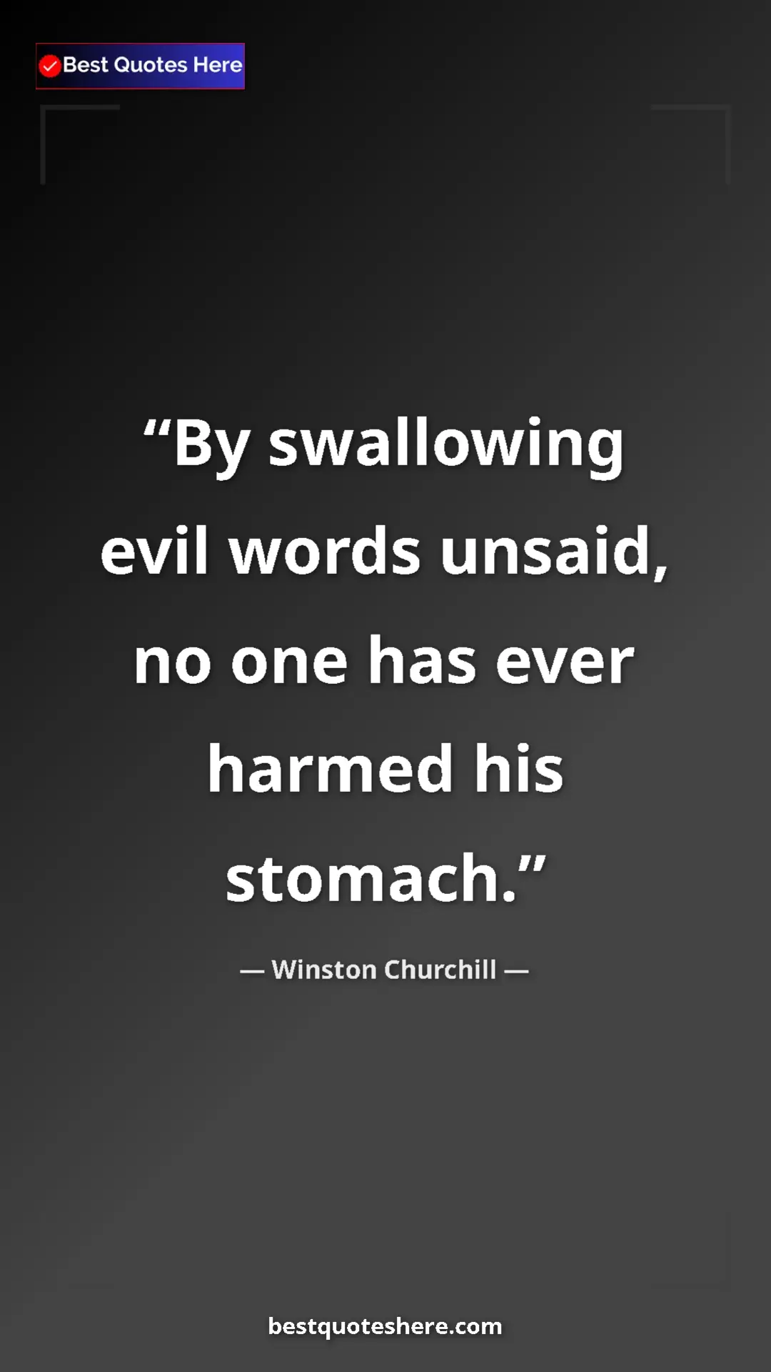 Winston Churchill Quote Card: "By swallowing evil words unsaid, no one has ever harmed his..." Pinterest quote poster by Winston Churchill: "By swallowing evil words unsaid, no one has ever harmed his..."