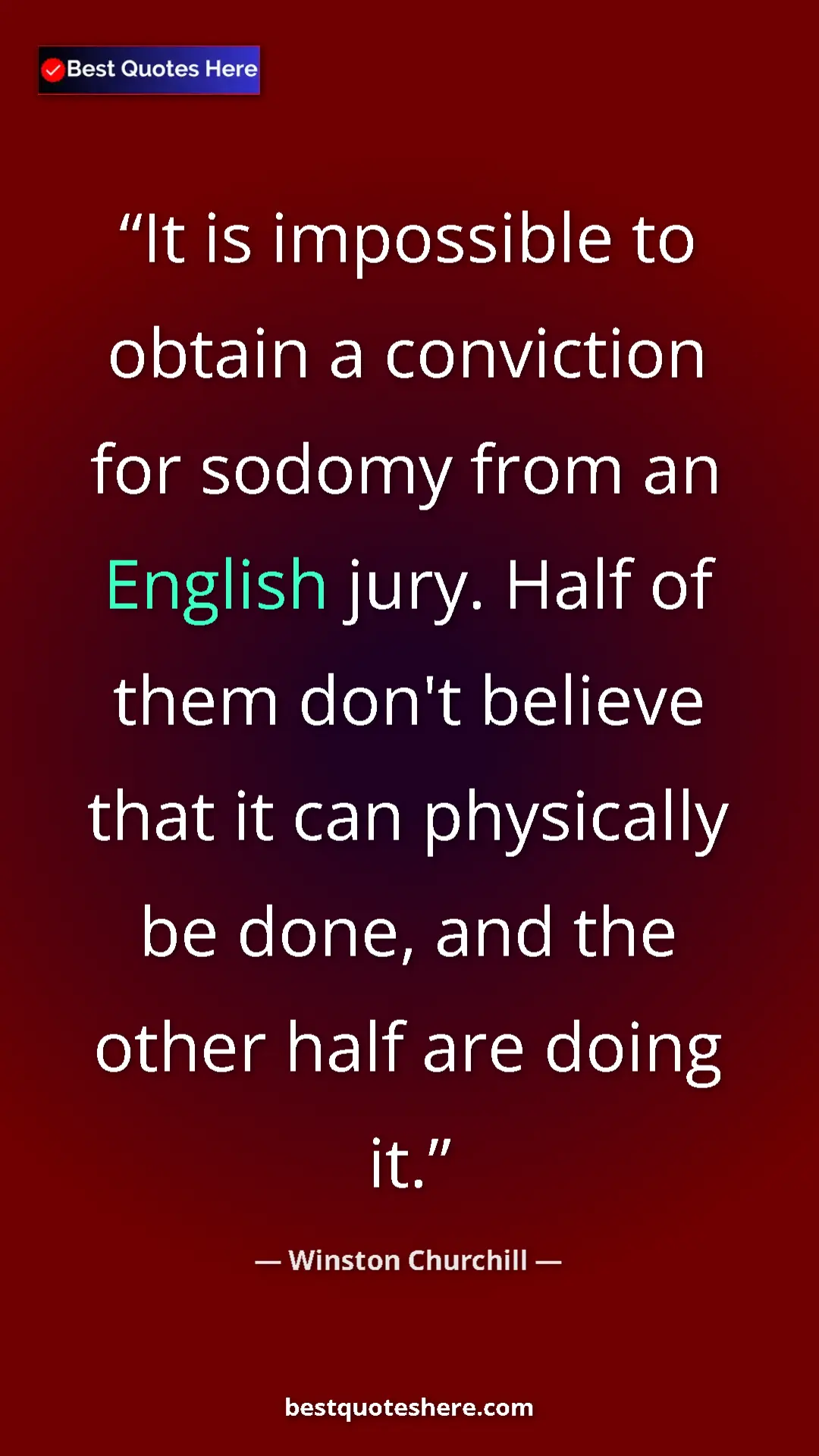 Pinterest quote poster by Winston Churchill: "It is impossible to obtain a conviction for sodomy from an..."