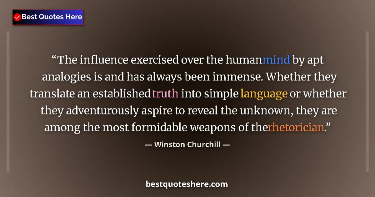 Quote by Winston Churchill: The influence exercised over the human mind by apt analogies is and has always been immense. Whether...