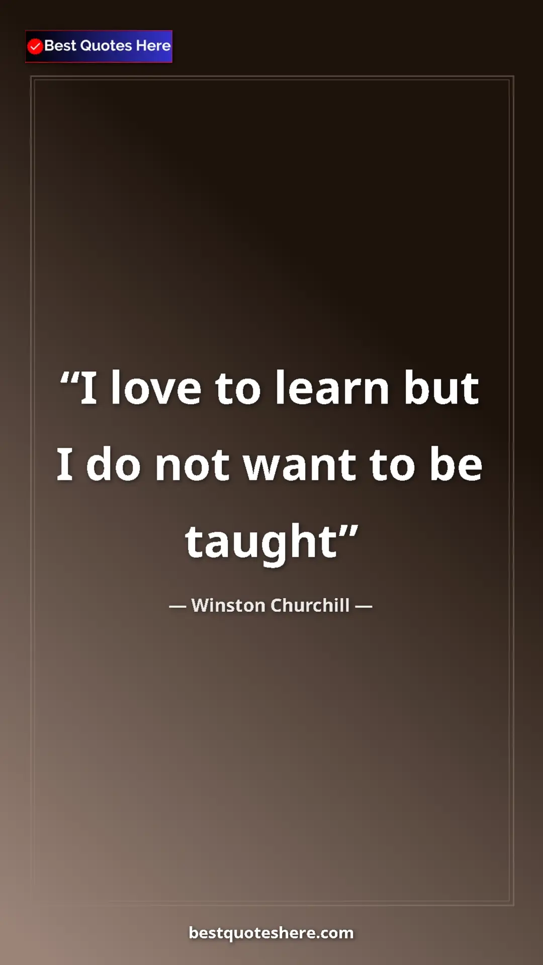 Pinterest quote poster by Winston Churchill: "I love to learn but I do not want to be taught"