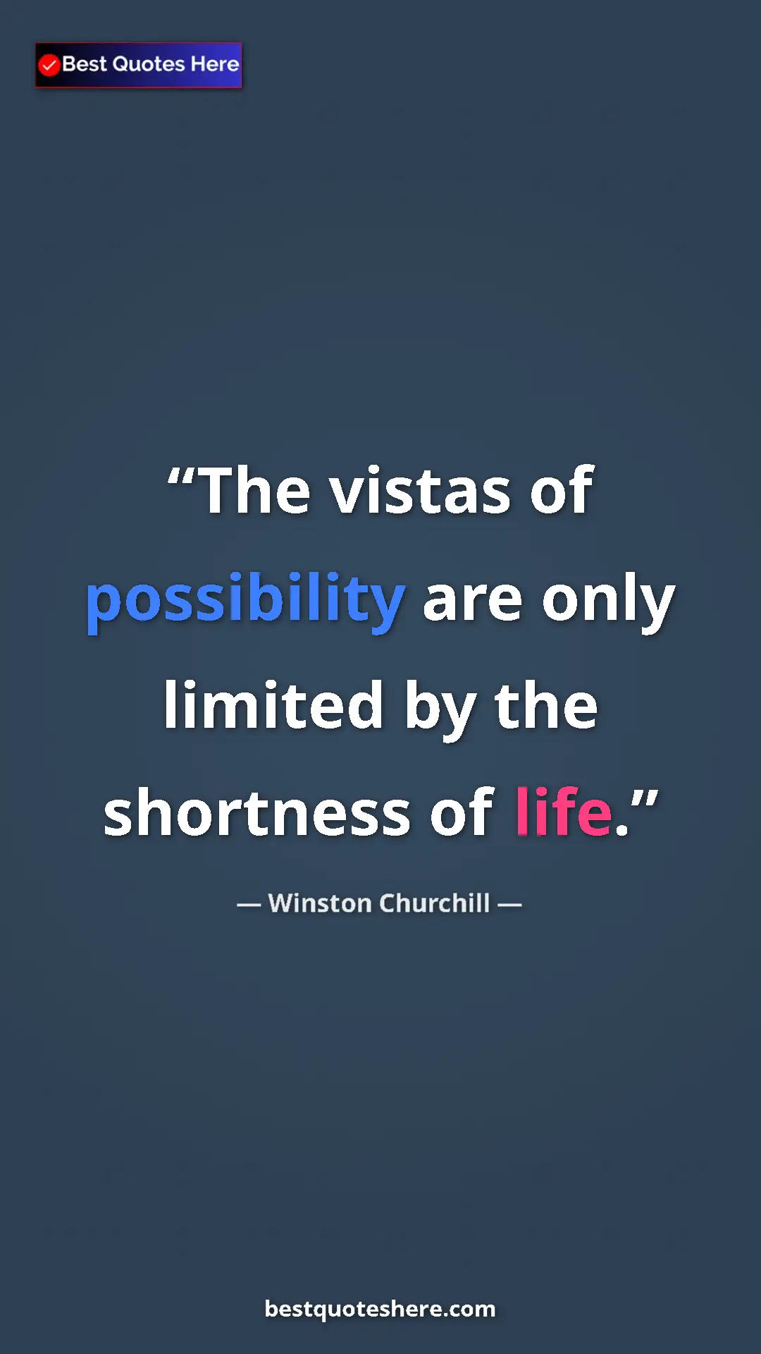 Pinterest quote poster by Winston Churchill: "The vistas of possibility are only limited by the shortness "