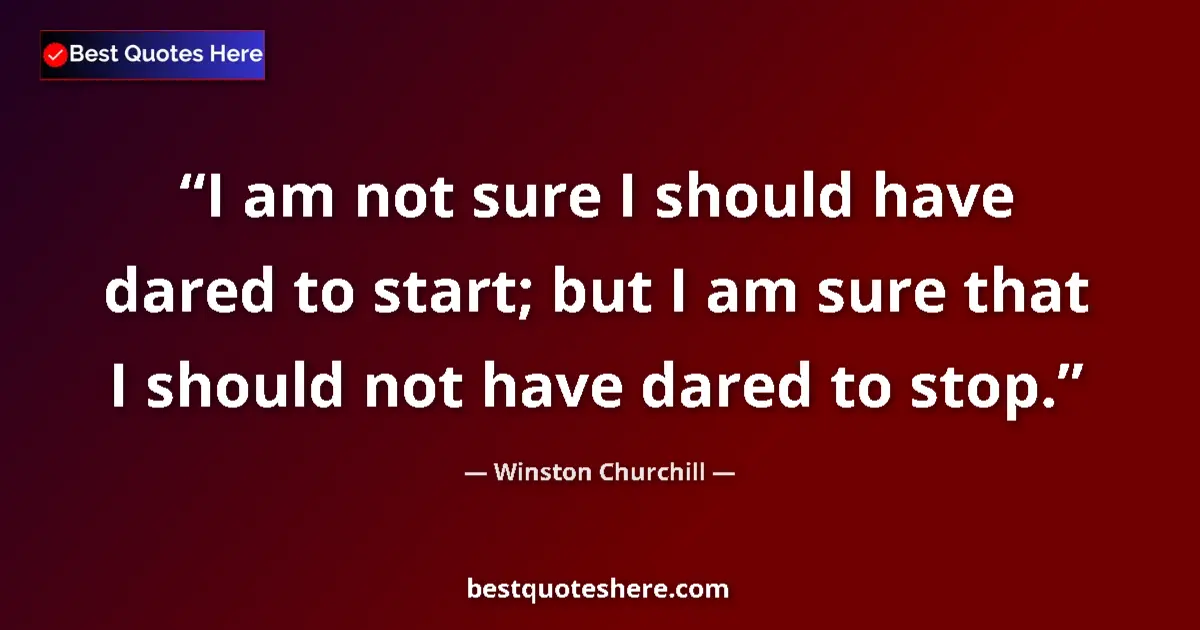 Quote by Winston Churchill: I am not sure I should have dared to start; but I am sure that I should not have dared to stop....